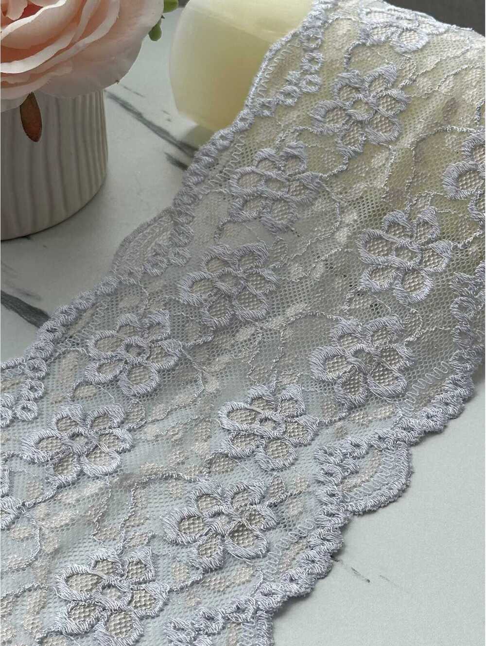 1Yd Stretch 5.5" Muted Lavender Floral Embossed Stretch Lace Trim Wholesale